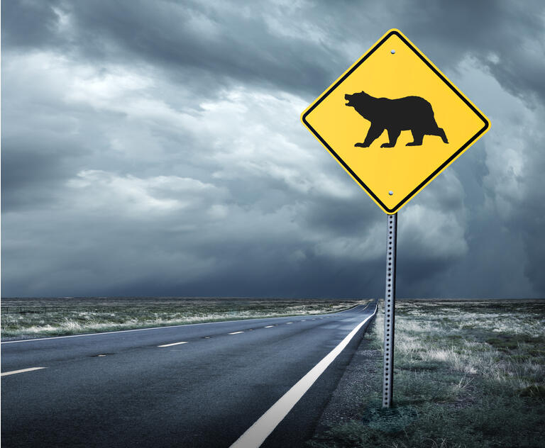 Road Sign Warning Of Bear Market Ahead