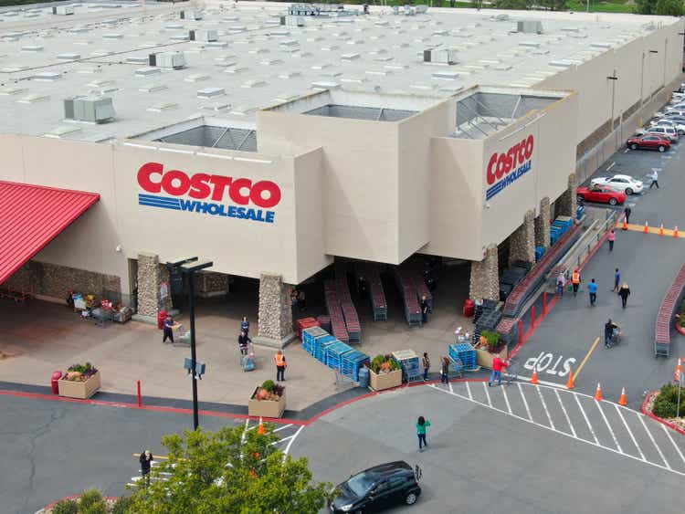 Special lines for shoppers at Costco during COVID-19 pandemic
