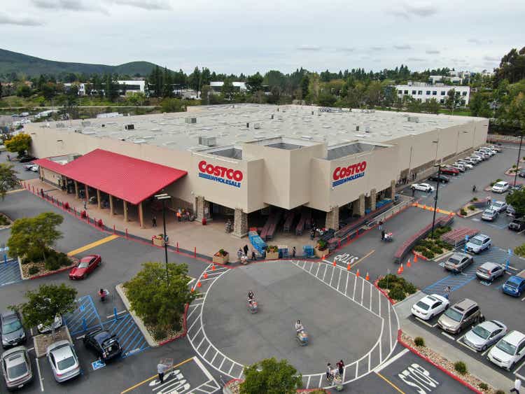 Aerial view of Costco Wholesale store and parking lot