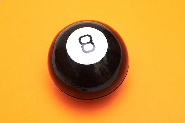 Magic ball of predictions figure eight on an orange background.