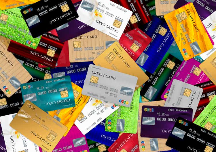 Creditcards piled up in large quantities