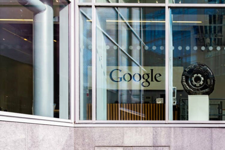 Street view of Google´s Dublin office reception with Google logo.