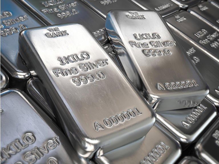 Silver bars or ingots background. Precious metal.