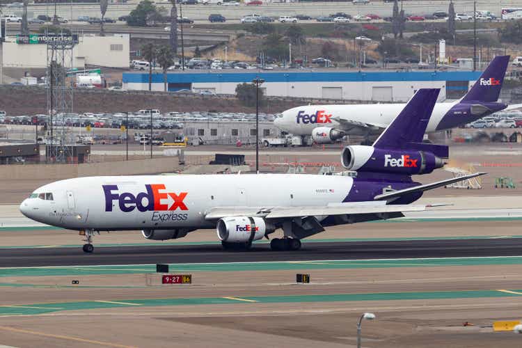 Federal Express (FedEx) McDonnell Douglas MD-10-10F N395FE arriving at San Diego International Airport.