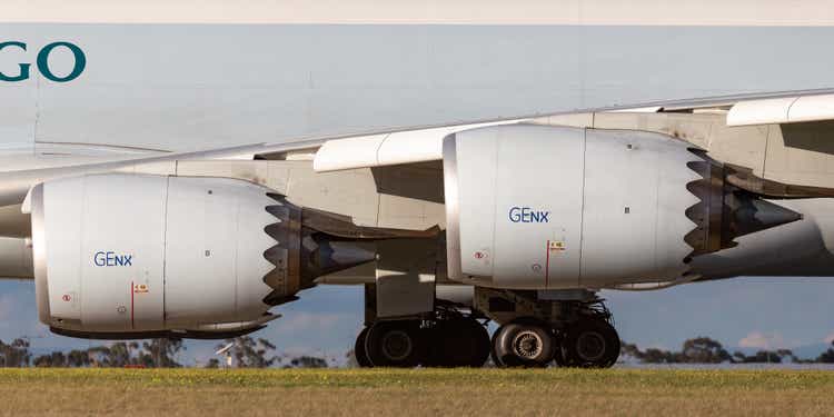 General Electric GEnx large jet engines on Boeing 747-8 cargo aircraft.