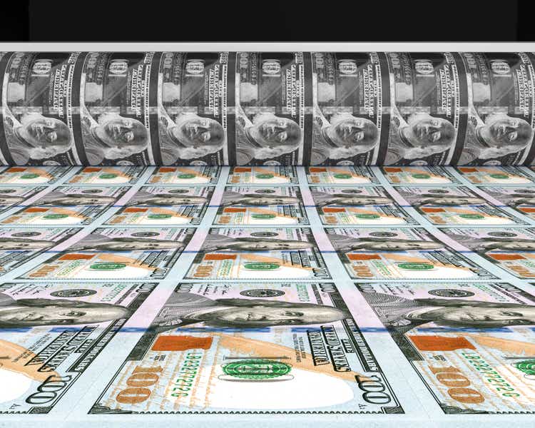 Money Printing 100 US Dollar Banknotes