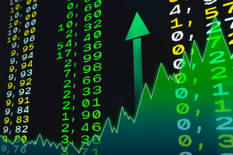 Closeup shot of raises in stock values of corporates in the stock market