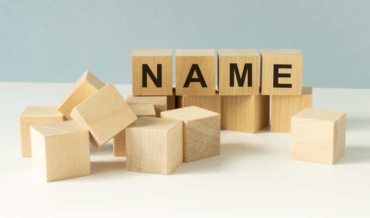 word name on wooden cubes, letters in blue