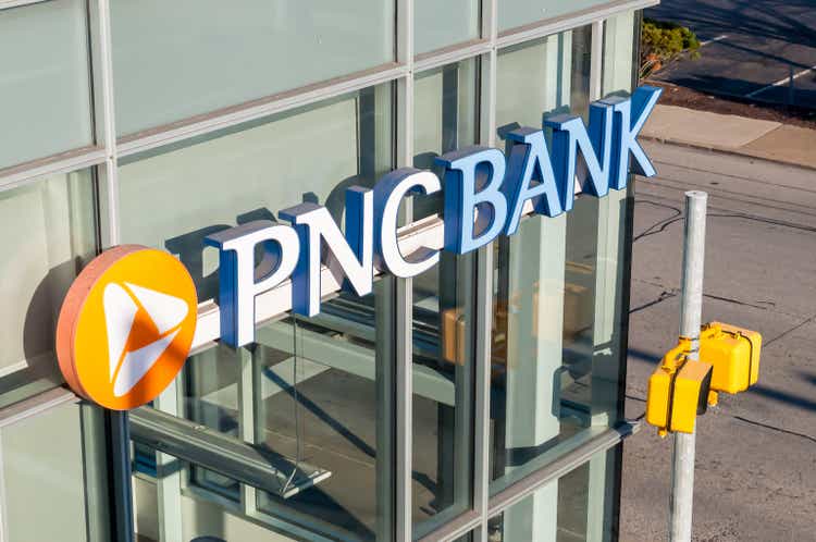 The PNC bank logo on the side of a building, Pittsburgh, Pennsylvania, USA