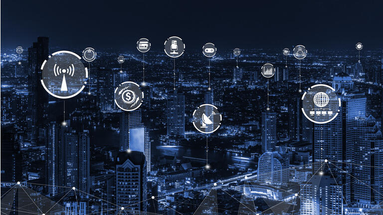 Modern creative telecommunication and internet network connect in smart city.