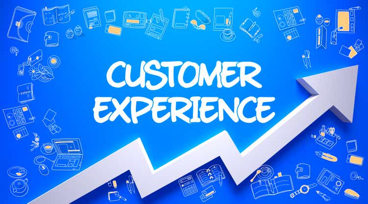 Customer Experience Drawn on Blue Wall.