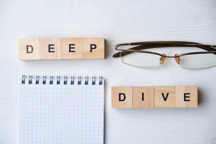 Modern business buzzword - deep dive. Top view on wooden table with blocks. Top view.