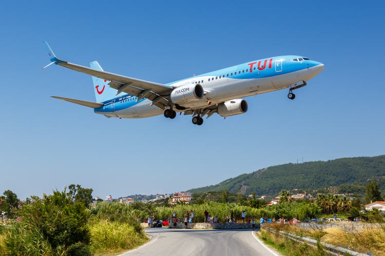 TUI Boeing 737-800 airplane Skiathos airport