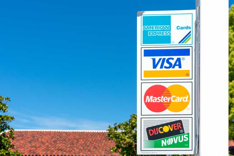 American Express, MasterCard, VISA, Discover payment options sign