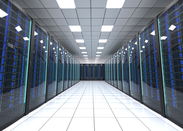 Data center corridor 3d rendering