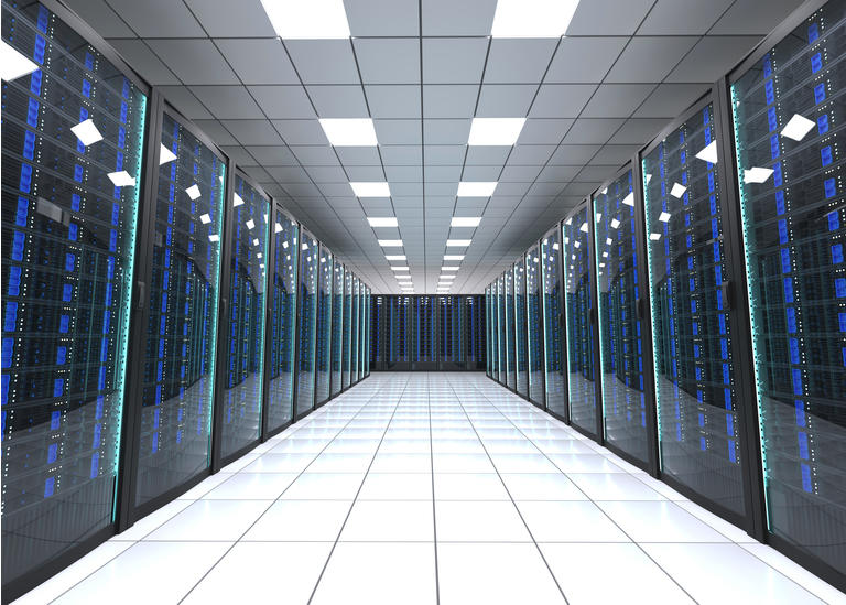 Data center corridor 3d rendering