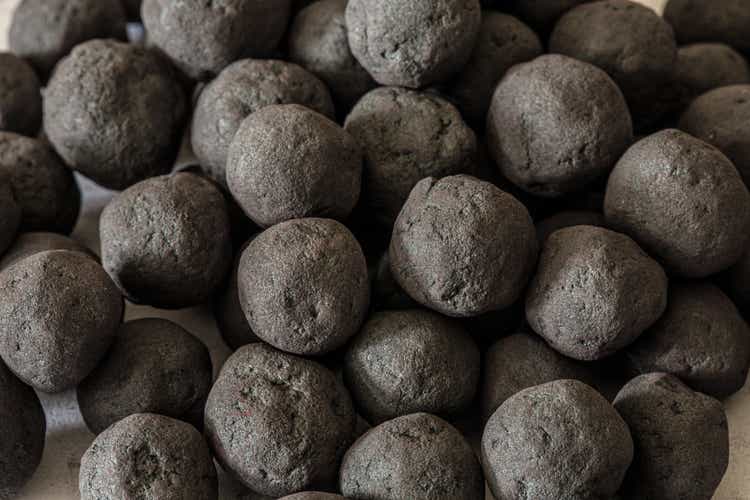 Iron ore pellets close up