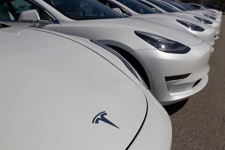 Tesla electric vehicles awaiting preparation for sale. Tesla EV Model 3, S and X are a key to a cleaner and greener environment.