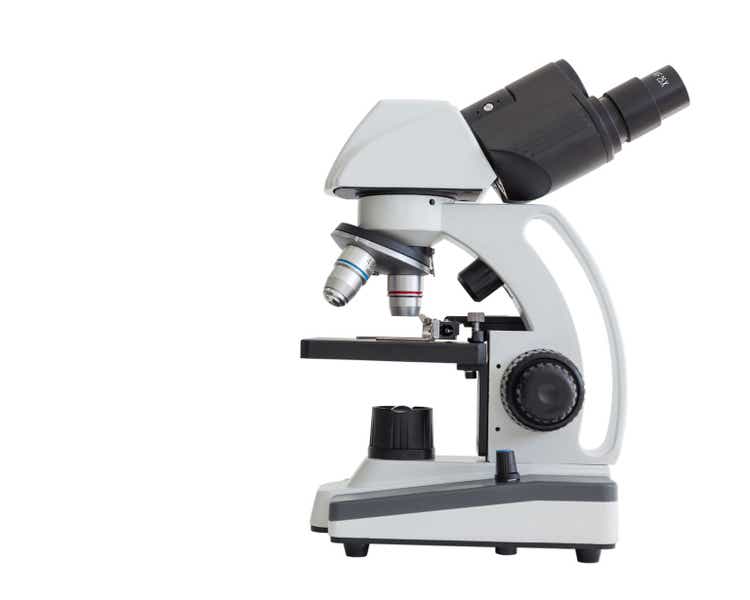 Microscope isolated on white background and copy space for text or more.