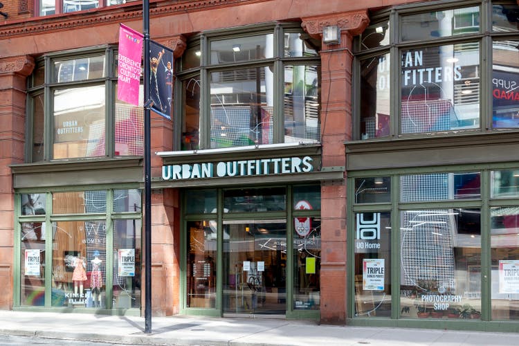 The storefront of an Urban Outfitters store on the Bloor St in downtown Toronto.