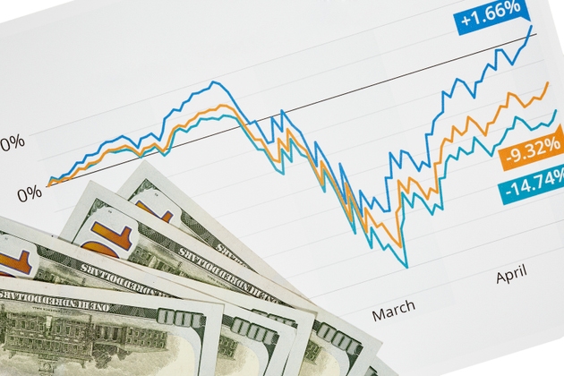 Stock Market Graph with One Hundred Dollar Bills