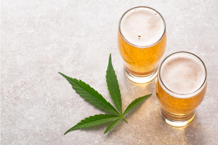 Cannabis infused beer with a marijuana leaf