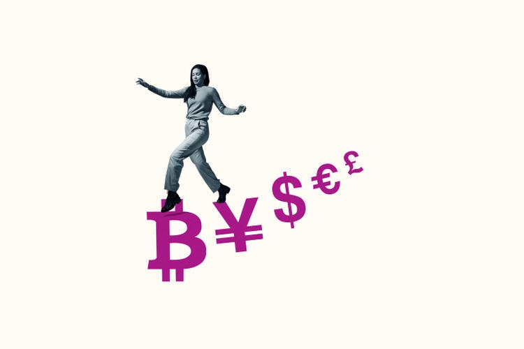 Young woman moving from currencies in stealth mode
