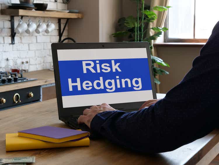 Risk hedging is shown on the conceptual business photo