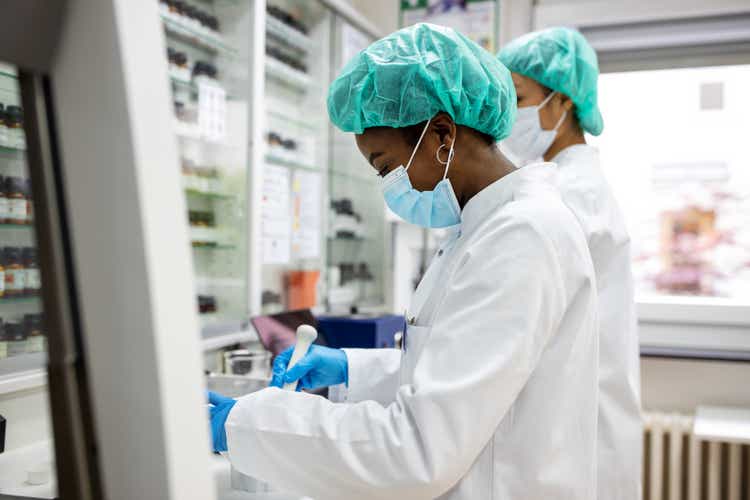 Chemist developing new medicine in laboratory
