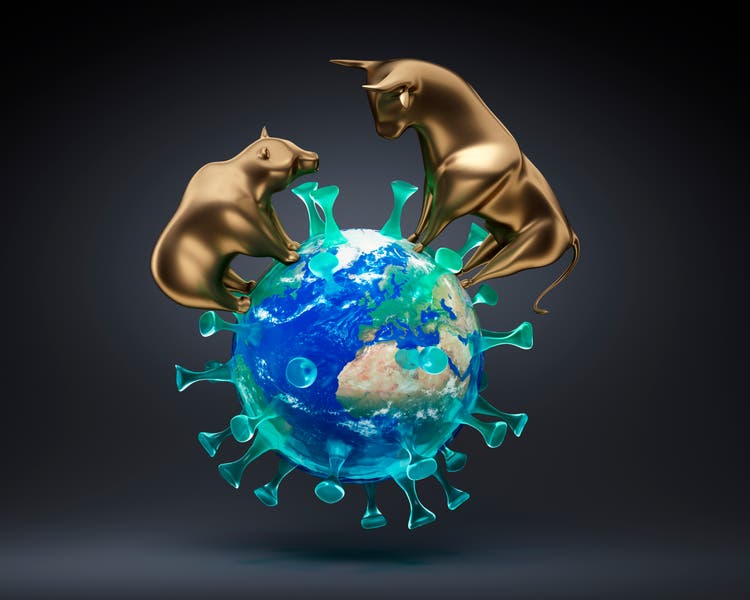 Golden Bull and Bear with Corona Earth