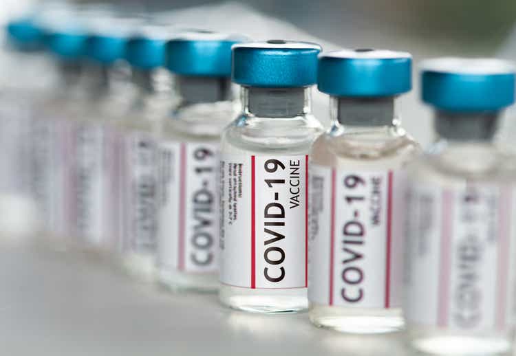 Close-up of consecutive Covid-19 coronavirus vaccine vials