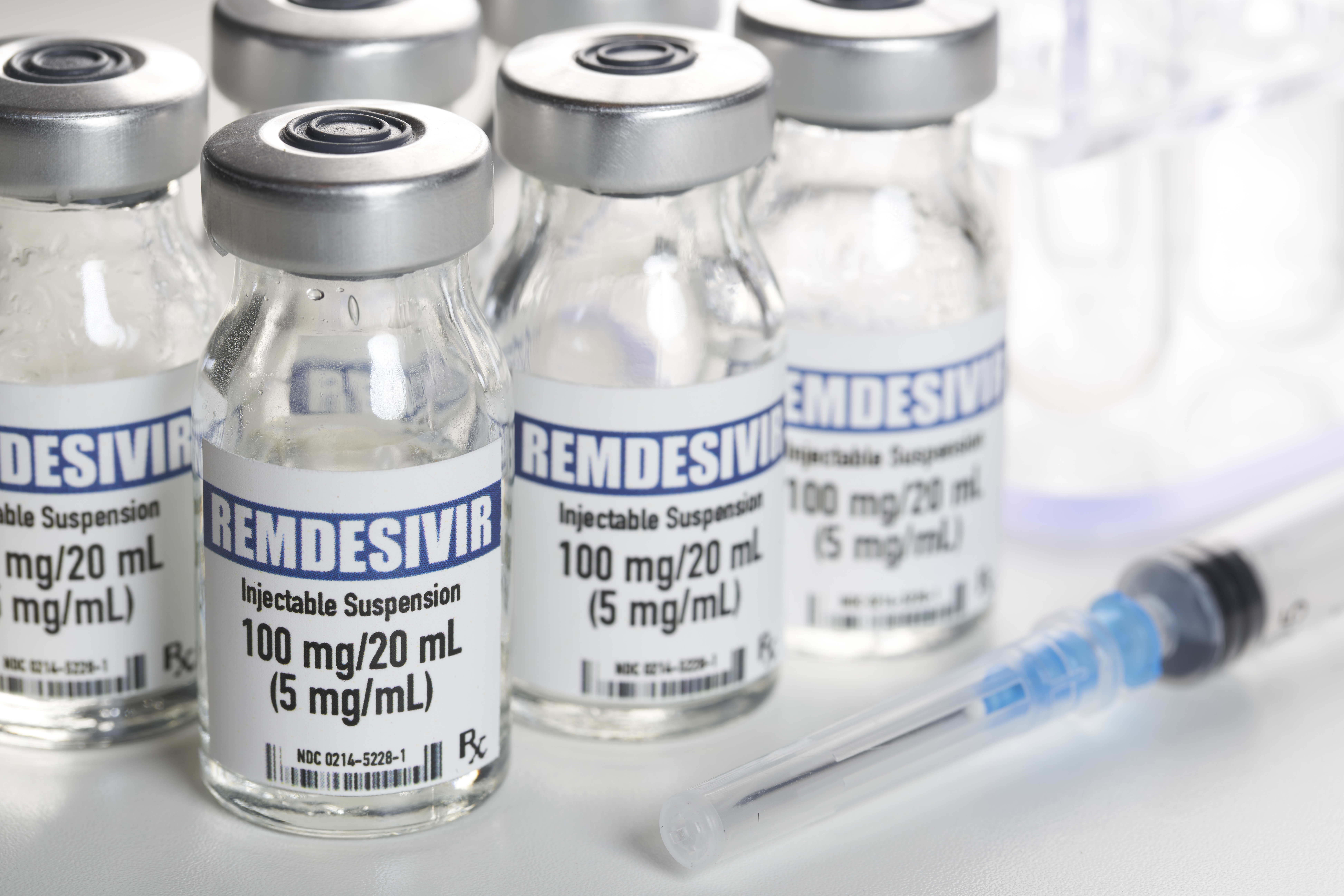 Remdesivir bottles with syringe for treatment of covid-19