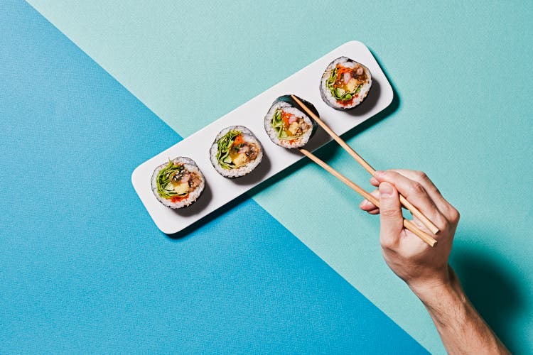Colorful color scheme background and Korean Gimbap