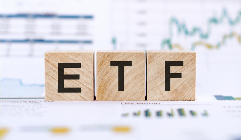 Wooden Text Blocks of ETF. Business and financial concept