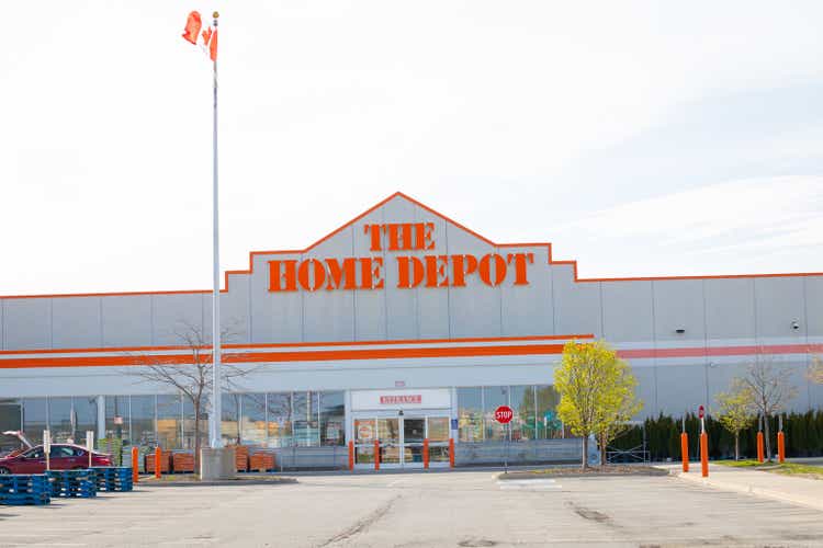 The Home Depot storefront seen with the empty parking lot