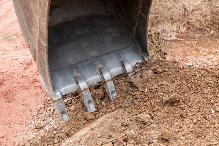 detail of excavator bucket at a construction site