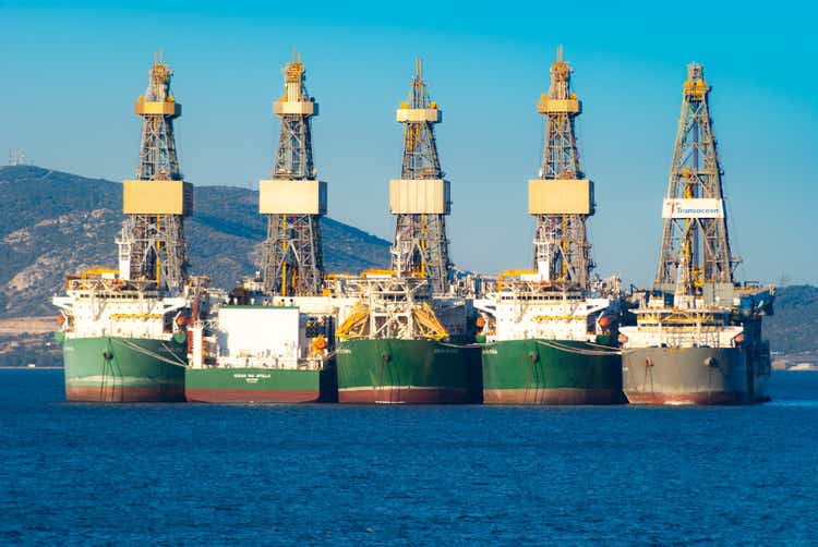 Transocean oil rig ships anchored off Elefsina, Greece
