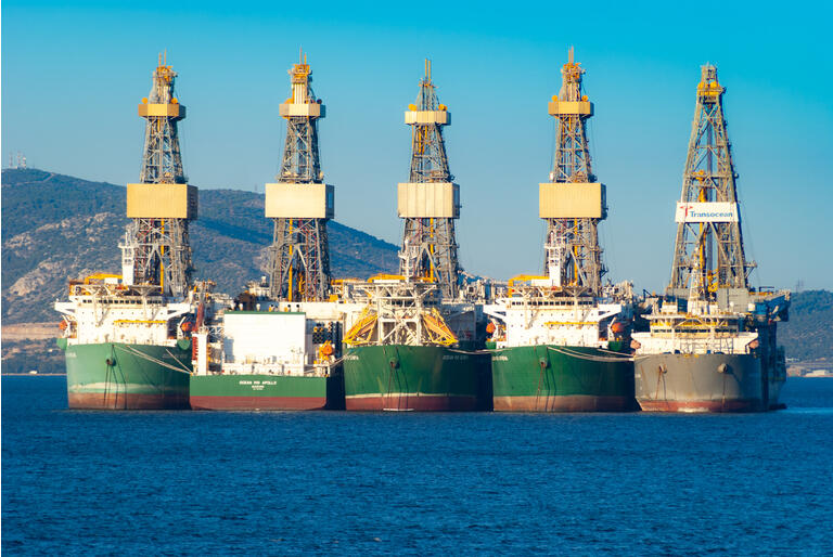 Transocean oil rig ships anchored off Elefsina, Greece