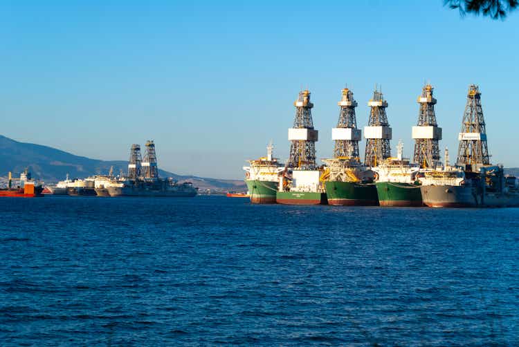 Transocean oil rig ships anchored off Elefsina, Greece