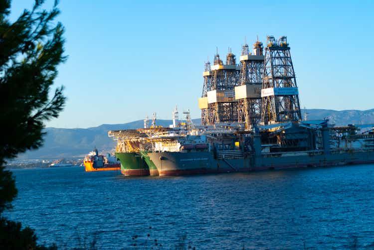 Transocean oil rig ships anchored off Elefsina, Greece