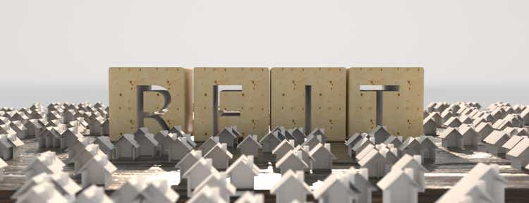 Concept image of Business Acronym REIT as Real Estate Investment Trust. 3d rendering