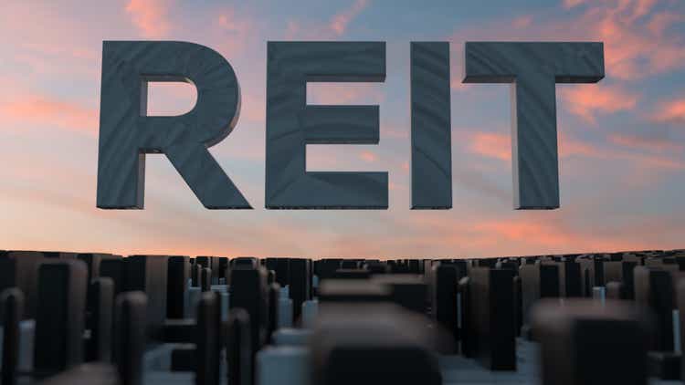 Concept image of Business Acronym REIT as Real Estate Investment Trust. 3d rendering