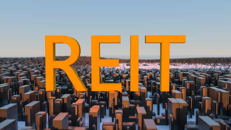 Concept image of Business Acronym REIT as Real Estate Investment Trust. 3d rendering