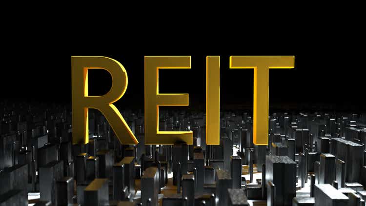 Concept image of Business Acronym REIT as Real Estate Investment Trust. 3d rendering