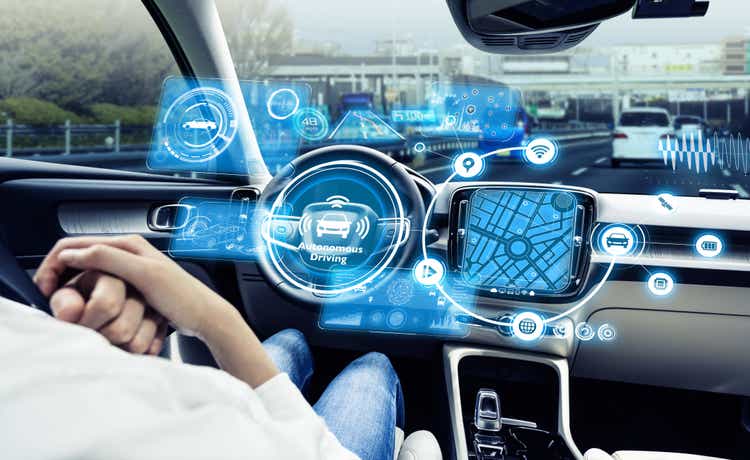 Driverless vehicle cockpit. Autonomous car. Advanced transportation.