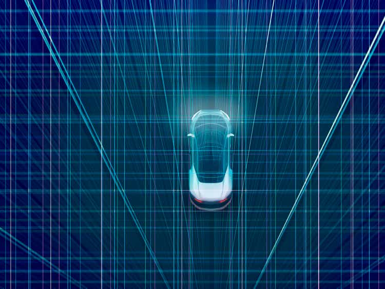 Auto driving smart car in cyber space made of light trail