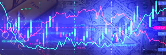 Abstract financial graph with gold and dollars line charts.