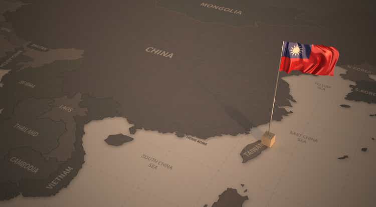 Flag on the map of taiwan. Vintage Map and Flag of northeast asian Countries Series 3D Rendering