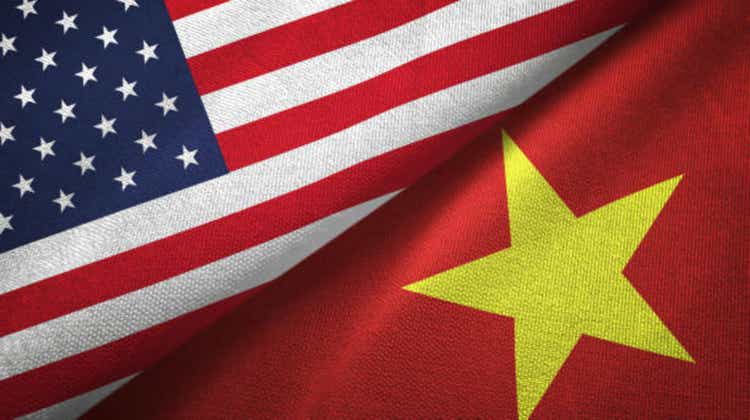 United States and Vietnam two flags textile cloth