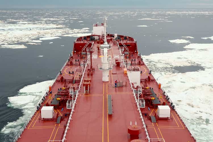 feed of a ship sailing in the Arctic. Landscape of the Arctic fr